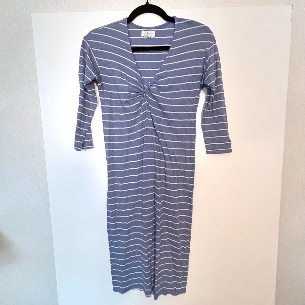 velvet graham Spencer XS Blue USA Made striped long sleeve shirt bodycon dress